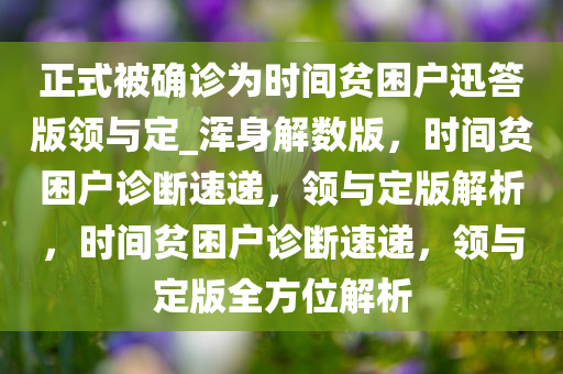 正式被确诊为时间贫困户迅答版领与定_浑身解数版，时间贫困户诊断速递，领与定版解析，时间贫困户诊断速递，领与定版全方位解析