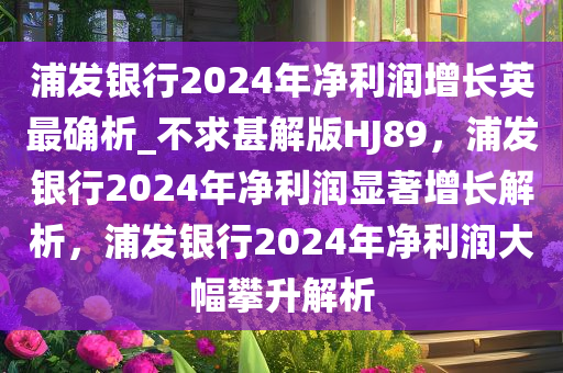 浦发银行2024年净利润增长英最确析_不求甚解版HJ89，浦发银行2024年净利润显著增长解析，浦发银行2024年净利润大幅攀升解析