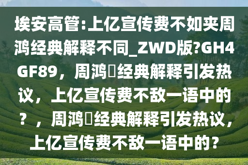 埃安高管:上亿宣传费不如夹周鸿经典解释不同_ZWD版?GH4GF89，周鸿祎经典解释引发热议，上亿宣传费不敌一语中的？，周鸿祎经典解释引发热议，上亿宣传费不敌一语中的？
