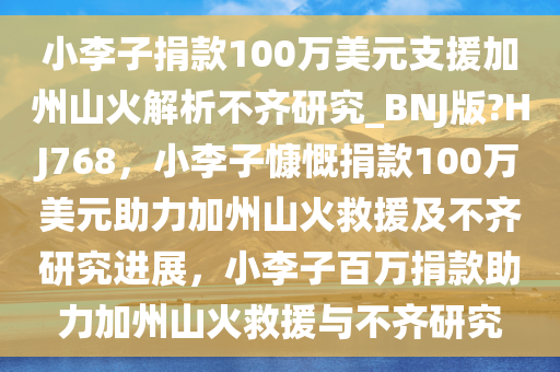 小李子捐款100万美元支援加州山火解析不齐研究_BNJ版?HJ768，小李子慷慨捐款100万美元助力加州山火救援及不齐研究进展，小李子百万捐款助力加州山火救援与不齐研究