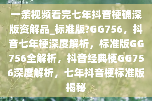 一条视频看完七年抖音梗确深版资解品_标准版?GG756，抖音七年梗深度解析，标准版GG756全解析，抖音经典梗GG756深度解析，七年抖音梗标准版揭秘