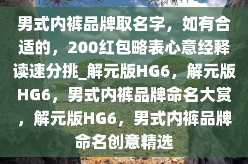 男式内裤品牌取名字，如有合适的，200红包略表心意经释读速分挑_解元版HG6，解元版HG6，男式内裤品牌命名大赏，解元版HG6，男式内裤品牌命名创意精选