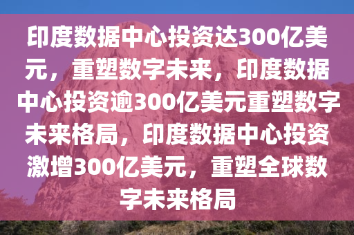 印度数据中心投资达300亿美元，重塑数字未来，印度数据中心投资逾300亿美元重塑数字未来格局，印度数据中心投资激增300亿美元，重塑全球数字未来格局