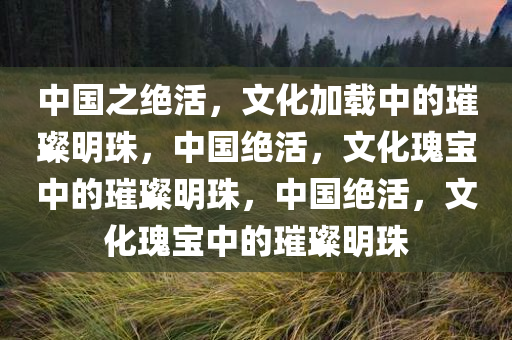 中国之绝活，文化加载中的璀璨明珠，中国绝活，文化瑰宝中的璀璨明珠，中国绝活，文化瑰宝中的璀璨明珠