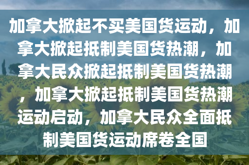 加拿大掀起不买美国货运动，加拿大掀起抵制美国货热潮，加拿大民众掀起抵制美国货热潮，加拿大掀起抵制美国货热潮运动启动，加拿大民众全面抵制美国货运动席卷全国