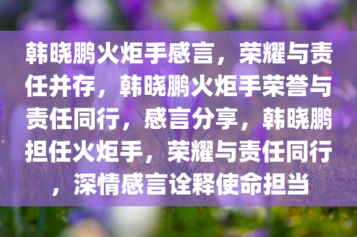 韩晓鹏火炬手感言，荣耀与责任并存，韩晓鹏火炬手荣誉与责任同行，感言分享，韩晓鹏担任火炬手，荣耀与责任同行，深情感言诠释使命担当