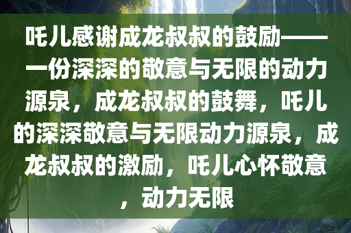 吒儿感谢成龙叔叔的鼓励——一份深深的敬意与无限的动力源泉，成龙叔叔的鼓舞，吒儿的深深敬意与无限动力源泉，成龙叔叔的激励，吒儿心怀敬意，动力无限