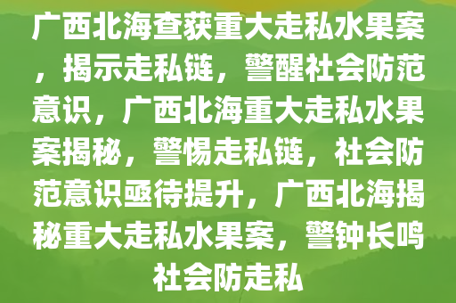 广西北海查获重大走私水果案，揭示走私链，警醒社会防范意识，广西北海重大走私水果案揭秘，警惕走私链，社会防范意识亟待提升，广西北海揭秘重大走私水果案，警钟长鸣社会防走私