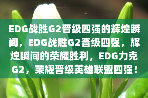 EDG战胜G2晋级四强的辉煌瞬间，EDG战胜G2晋级四强，辉煌瞬间的荣耀胜利，EDG力克G2，荣耀晋级英雄联盟四强！