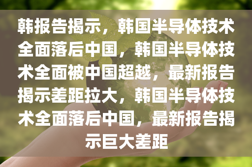 韩报告揭示，韩国半导体技术全面落后中国，韩国半导体技术全面被中国超越，最新报告揭示差距拉大，韩国半导体技术全面落后中国，最新报告揭示巨大差距