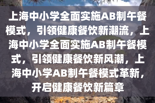 上海中小学全面实施AB制午餐模式，引领健康餐饮新潮流，上海中小学全面实施AB制午餐模式，引领健康餐饮新风潮，上海中小学AB制午餐模式革新，开启健康餐饮新篇章
