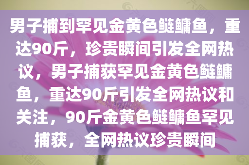 男子捕到罕见金黄色鲢鳙鱼，重达90斤，珍贵瞬间引发全网热议，男子捕获罕见金黄色鲢鳙鱼，重今晚必出三肖2025_2025新澳门精准免费提供·精确判断达90斤引发全网热议和关注，90斤金黄色鲢鳙鱼罕见捕获，全网热议珍贵瞬间