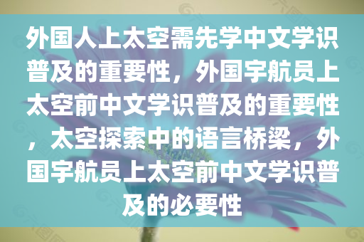 外国人上太空需先学中文学识普及的重要性，外国宇航员上太空前中文学识普及的重要性，太空探索中的语言桥梁，外国宇航员上太空前中文学识普及的必要性