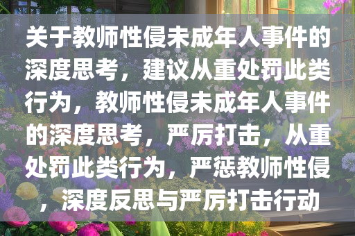 关于教师性侵未成年人事件的深度思考，建议从重处罚此类行为，教师性侵未成年人事件的深度思考，严厉打击，从重处罚此类行为，严惩教师性侵，深度反思与严厉打击行动