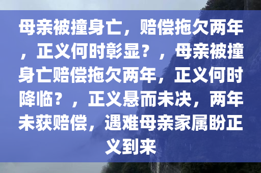 母亲被撞身亡，赔偿拖欠两年，正义何时彰显？，母亲被撞身亡赔偿拖欠两年，正义何时降临？，正义悬而未决今晚必出三肖2025_2025新澳门精准免费提供·精确判断，两年未获赔偿，遇难母亲家属盼正义到来