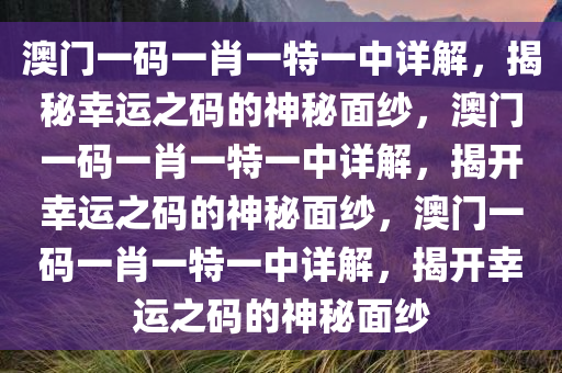 澳门一码一肖一特一中详解，揭秘幸运之码的神秘面纱，澳门一码一肖一特一中详解，揭开幸运之码的神秘面纱，澳门一码一肖一特一中详解，揭开幸运之码的神秘面纱