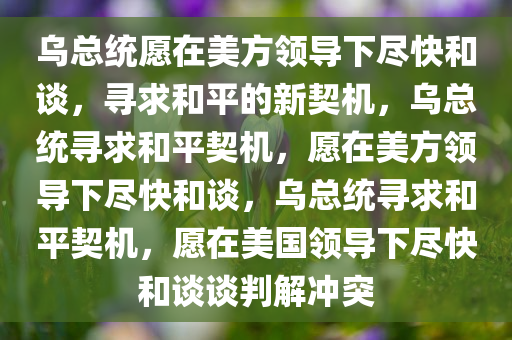 乌总统愿在美方领导下尽快和谈，寻求和平的新契机，乌总统寻求和平契机，愿在美方领导下尽快和谈，乌总统寻求和平契机，愿在美国领导下尽快和谈谈判解冲突今晚必出三肖2025_2025新澳门精准免费提供·精确判断