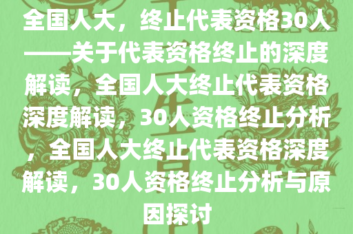 全国人大，终止代表资格30人——关于代表资格终止的深度解读，全国人大终止代表资格深度解读，30人资格终止分析，全国人大终止代表资格深度解读，30人资格终止分析与原因探讨
