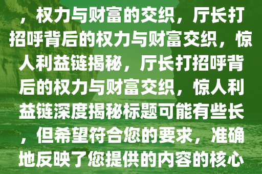 厅长打招呼背后的惊人利益链，权力与财富的交织，厅长打招呼背后的权力与财富交织，惊人利益链揭秘，厅长打招呼背后的权力与财富交织，惊人利益链深度揭秘标题可能有些长，但希望符合您的要求，准确地反映了您提供的内容的核心要点。