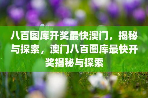 八百图库开奖最快澳门，揭秘与探索，澳门八百图库最快开奖揭秘与探索
