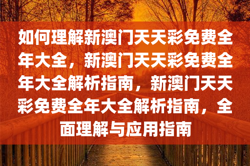 如何理解新澳门天天彩免费全年大全，新澳门天天彩免费全年大全解析指南，新澳门天天彩免费全年大全解析指南，全面理解与应用指南