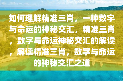 如何理解精准三肖，一种数字与命运的神秘交汇，精准三肖，数字与命运神秘交汇的解读，解读精准三肖，数字与命运的神秘交汇之道