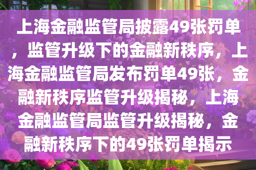 上海金融监管局披露49张罚单，监管升级下的金融新秩序，上海金融监管局发布罚单49张，金融新秩序监管升级揭秘，上海金融监管局监管升级揭秘，金融新秩序下的49张罚单揭示今晚必出三肖2025_2025新澳门精准免费提供·精确判断