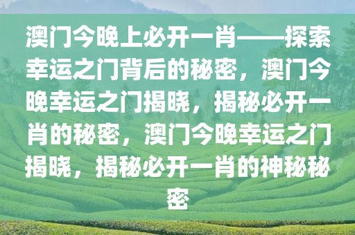 澳门今晚上必开一肖——探索幸运之门背后的秘密，澳门今晚幸运之门揭晓，揭秘必开一肖的秘密，澳门今晚幸运之门揭晓，揭秘必开一肖的神秘秘密