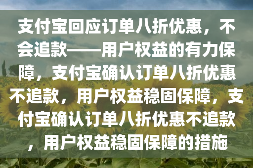 支付宝回应订单八折优惠，不会追款——用户权益的有力保障，支付宝确认订单八折优惠不追款，用户权益稳固保障，支付宝确认订单八折优惠不追款，用户权益稳固保障的措施今晚必出三肖2025_2025新澳门精准免费提供·精确判断