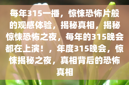 每年315一播，惊悚恐怖片般的观感体验，揭秘真相，揭秘惊悚恐怖之夜，每年的315晚会都在上演！，年度315晚会，惊悚揭秘之夜，真相背后的恐怖真相