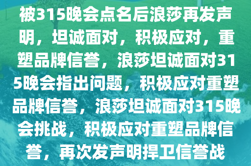 被315晚会点名后浪莎再发声明，坦诚面对，积极应对，重塑品牌信誉，浪莎坦诚面对315晚会指出问题，积极应对重塑品牌信誉，浪莎坦诚面对315晚会挑战，积极应对重塑品牌信誉，再次发声明捍卫信誉战