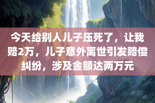 今天给别人儿子压死了，让我赔2万，儿子意外离世引发赔偿纠纷，涉及金额达两万元，儿子意外离世引发赔偿纠纷，赔偿金额达两万元