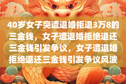 40岁女子突遭退婚拒退3万8的三金钱，女子遭退婚拒绝退还三金钱引发争议，女子遭退婚拒绝退还三金钱引发争议风波