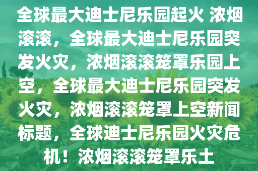 全球最大迪士尼乐园起火 浓烟滚滚，全球最大迪士尼乐园突发火灾，浓烟滚滚笼罩乐园上空，全球最大迪士尼乐园突发火灾，浓烟滚滚笼罩上空新闻标题，全球迪士尼乐园火灾危机！浓烟滚滚笼罩乐土