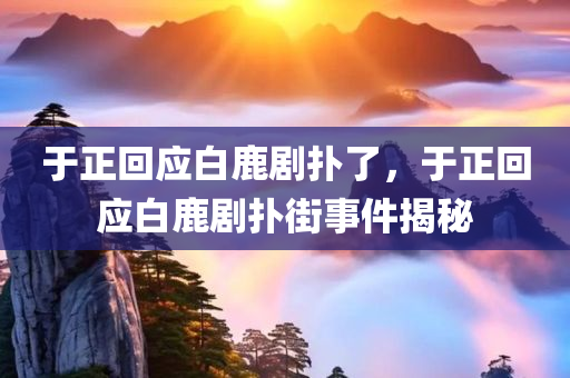 于正回应白鹿剧扑了，于正回应白鹿剧扑街事件揭秘