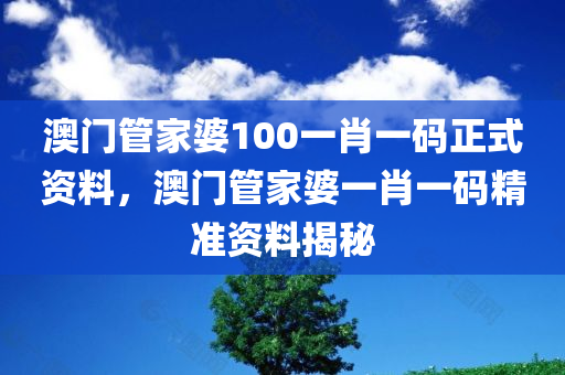 澳门管家婆100一肖一码正式资料，澳门管家婆一肖一码精准资料揭秘