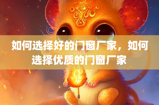 如何选择好的门窗厂家，如何选择优质的门窗厂家今晚必出三肖2025_2025新澳门精准免费提供·精确判断