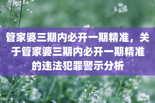 管家婆三期内必开一期精准，关于管家婆三期内必开一期精准的违法犯罪警示分析