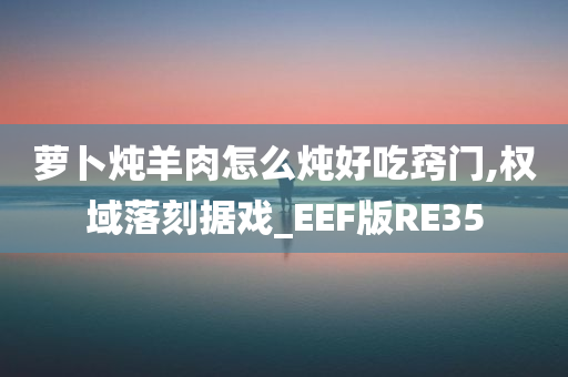 萝卜炖羊肉怎么炖好吃窍门,权域落刻据戏_EEF版RE35