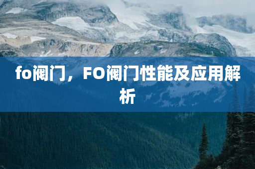 fo阀门，FO阀门性能及应用解析