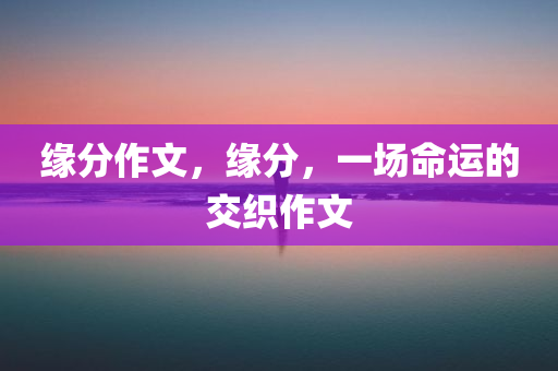 缘分作文，缘分，一场命运的交织作文