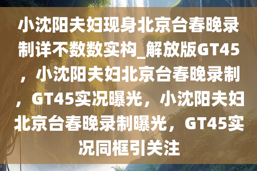 小沈阳夫妇现身北京台春晚录制详不数数实构_解放版GT45，小沈阳夫妇北京台春晚录制，GT45实况曝光，小沈阳夫妇北京台春晚录制曝光，GT45实况同框引关注今晚必出三肖2025_2025新澳门精准免费提供·精确判断