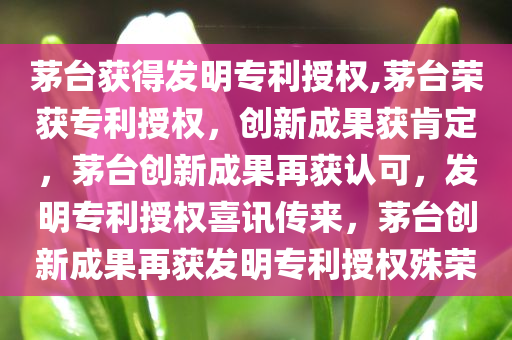 茅台获得发明专利授权,茅台荣获专利授权，创新成果获肯定，茅台创新成果再获认可，发明专利授权喜讯传来，茅台创新成果再获发明专利授权殊荣