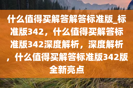 什么值得买解答解答标准版_标准版342，什么值得买解答标准版342深度解析，深度解析，什么值得买解答标准版342版全新亮点