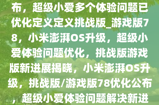 小米澎湃 OS 问题处理进展公布，超级小爱多个体验问题已优化定义定义挑战版_游戏版78，小米澎湃OS升级，超级小爱体验问题优化，挑战版游戏版新进展揭晓，小米澎湃OS升级，挑战版/游戏版78优化公布，超级小爱体验问题解决新进展